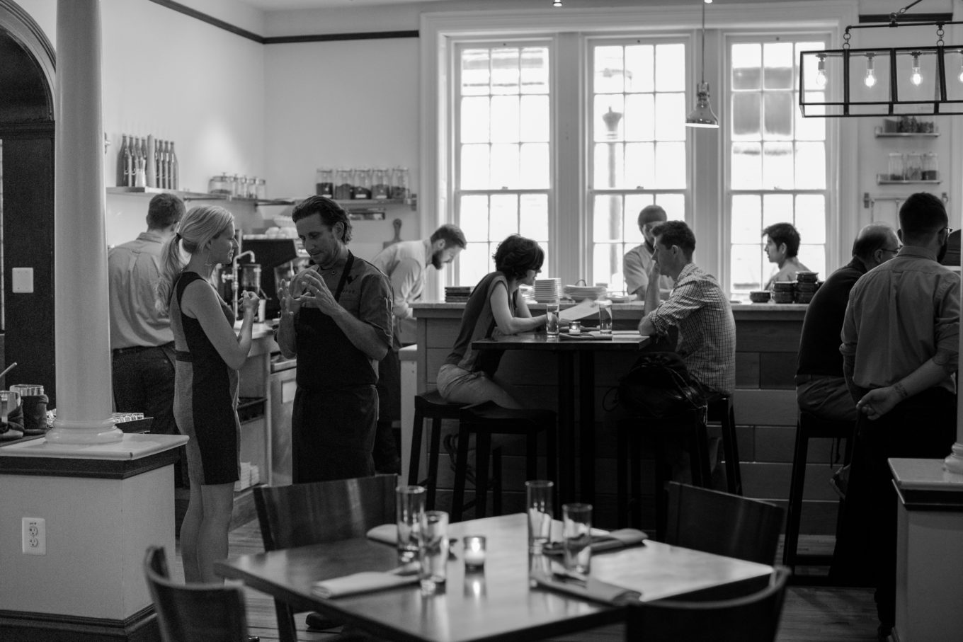 Dining hall the vedge restaurant, black and white