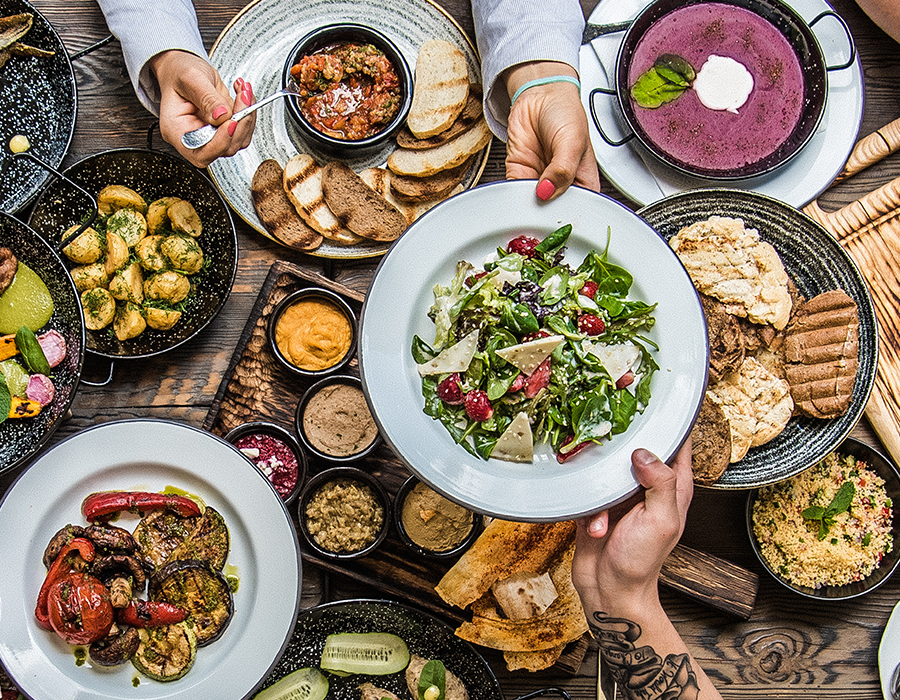 Table with food and people