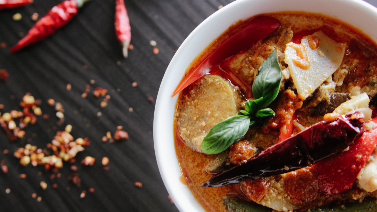 A bowl of red curry from leftovers