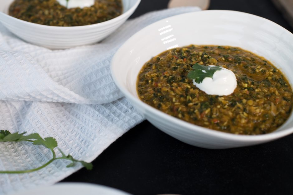 Close-up coconut lentil soup