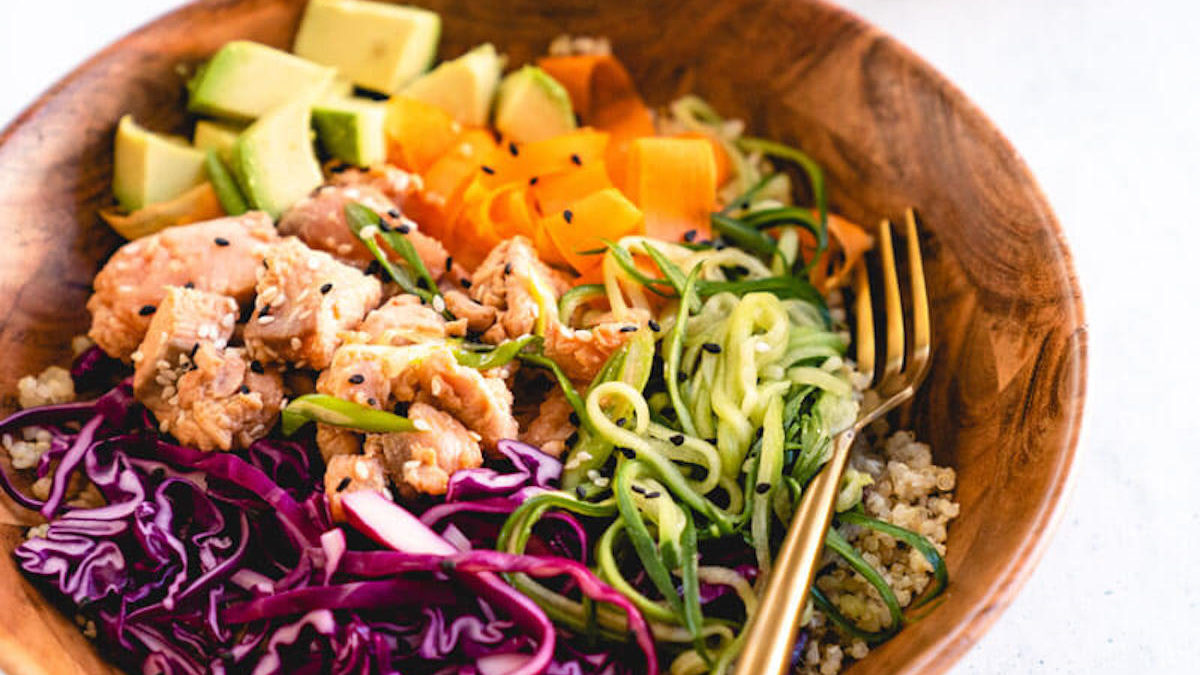 Seared Salmon Poke Bowl from A Couple Cooks